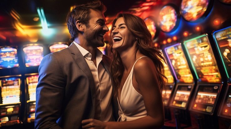 Antarmuka permainan slots di rupiah138 dengan gulungan berwarna-warni dan tombol putar